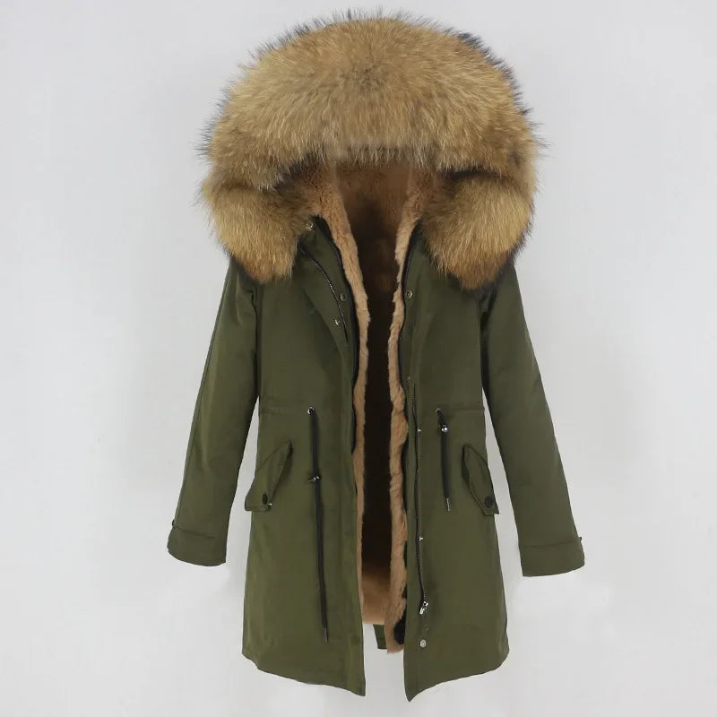 Women's Long Sleeve Squirrel Fur Hoode Parka Jacket