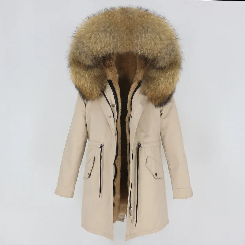 Women's Long Sleeve Squirrel Fur Parka Jacket