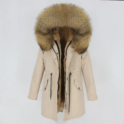 Women's Long Sleeve Squirrel Fur Parka Jacket