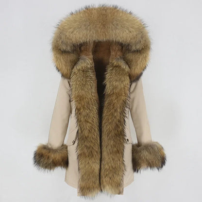 Women's Long Sleeve Squirrel Fur Parka Jacket