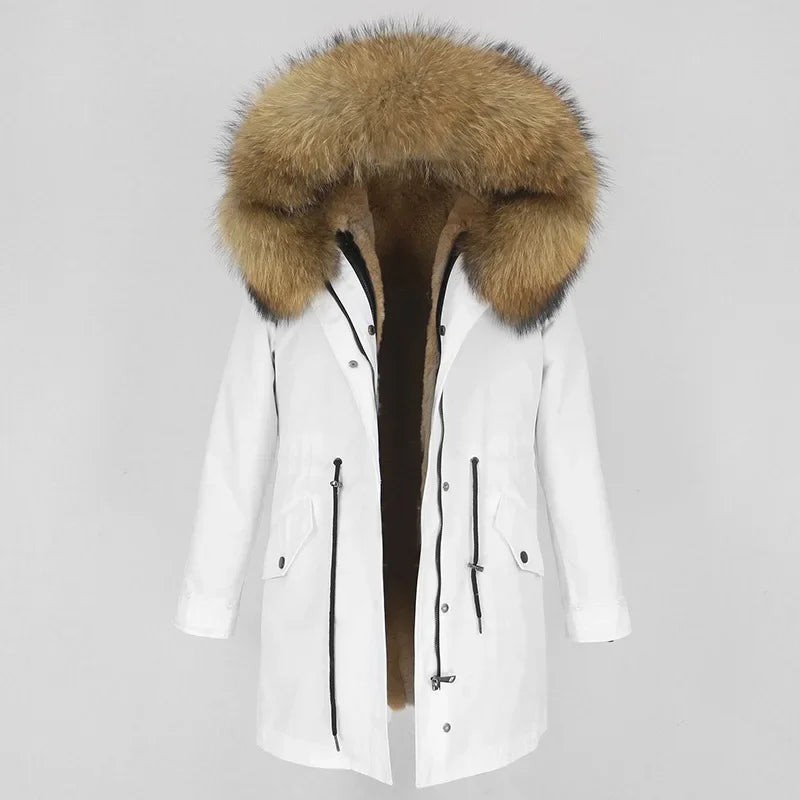 Women's Long Sleeve Squirrel Fur Parka Jacket