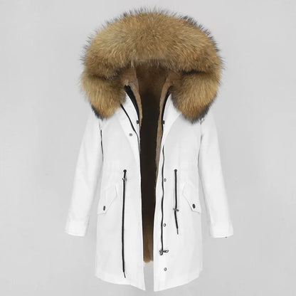 Women's Long Sleeve Squirrel Fur Parka Jacket