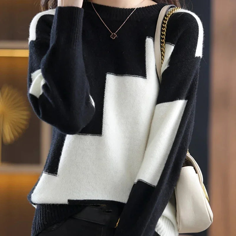 Women's Loose Knitted Bottoming Patchwork Sweater