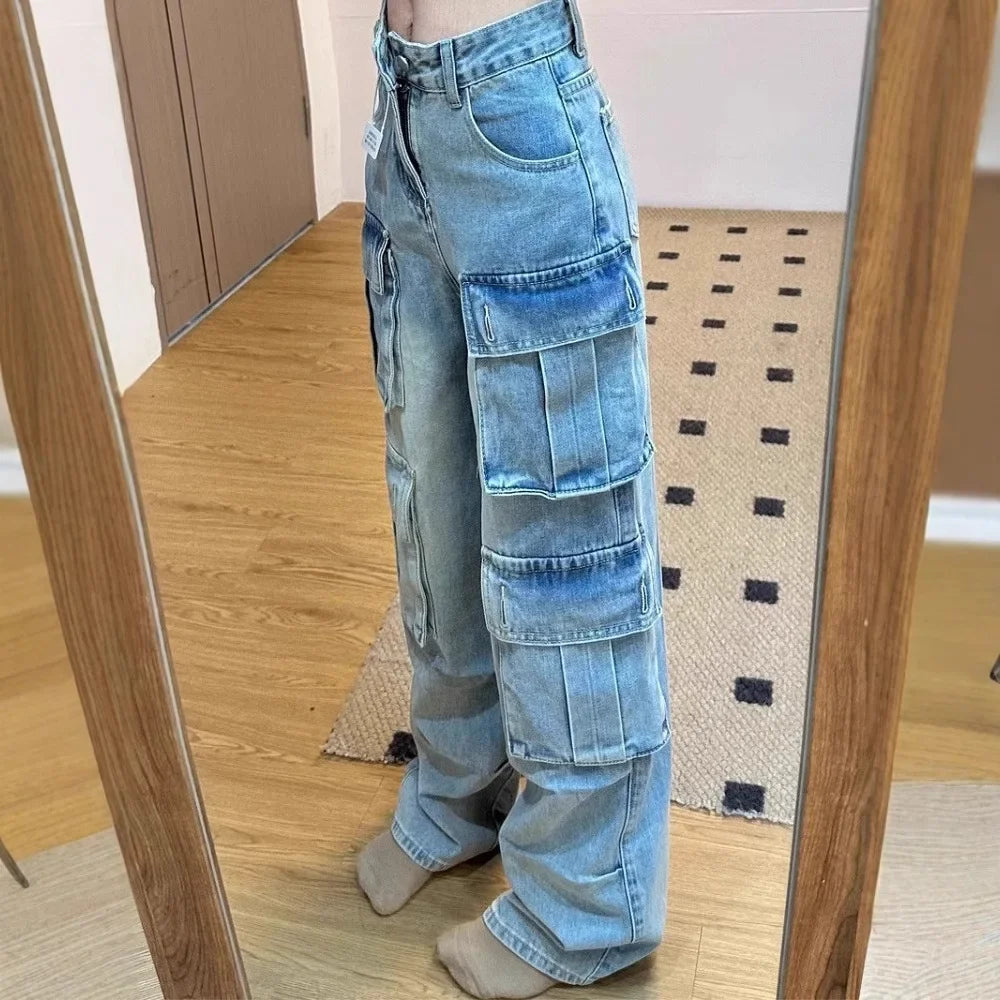 Womens Vintage Multi-Pocket Workwear Jeans