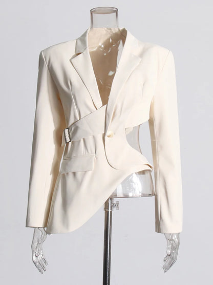 Women Notched Collar Long Sleeve Splice Button Blazer