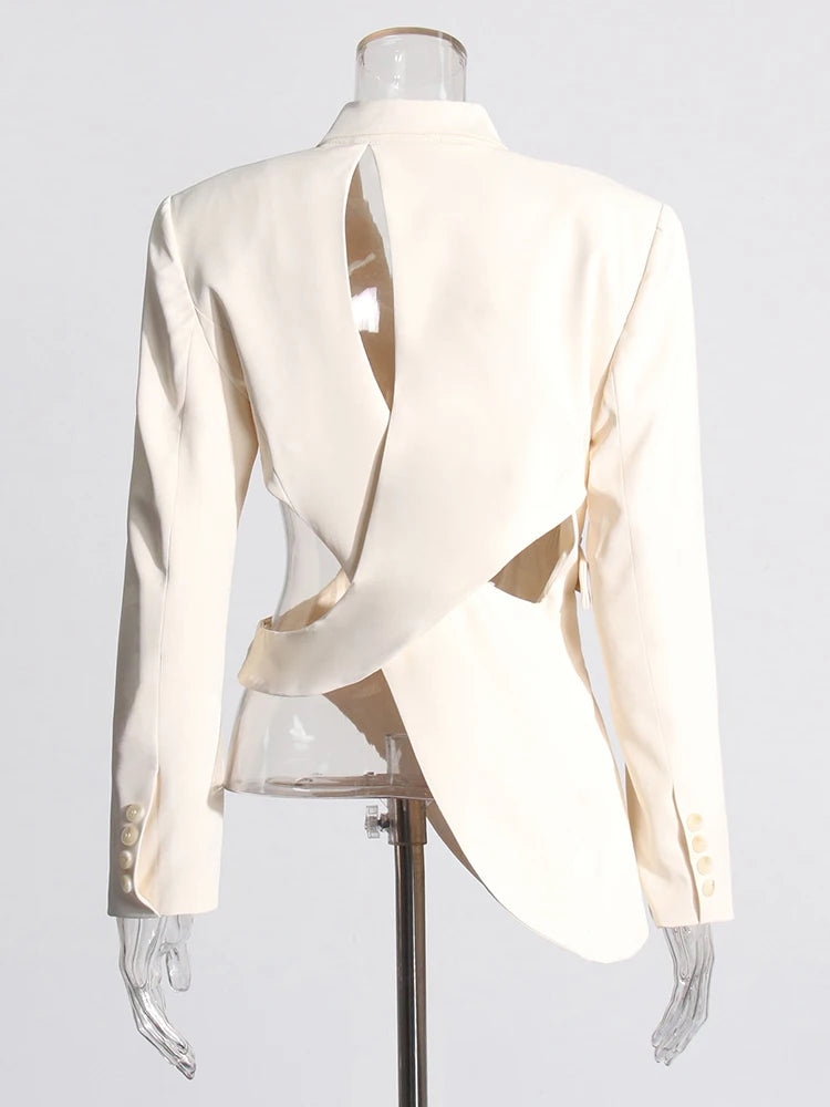 Women Notched Collar Long Sleeve Splice Button Blazer