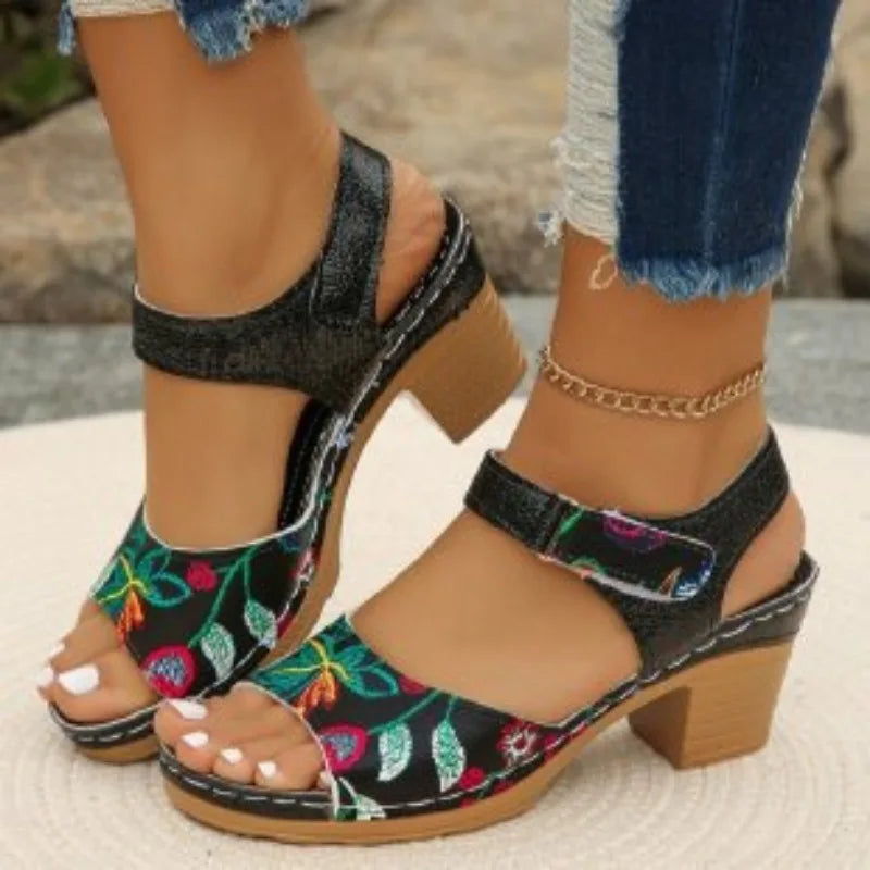 Women's Peep Toe Chunky Heel Gladiator Sandals