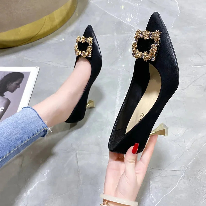 Women's Pointed Toe High Heels Silk Face Shoes