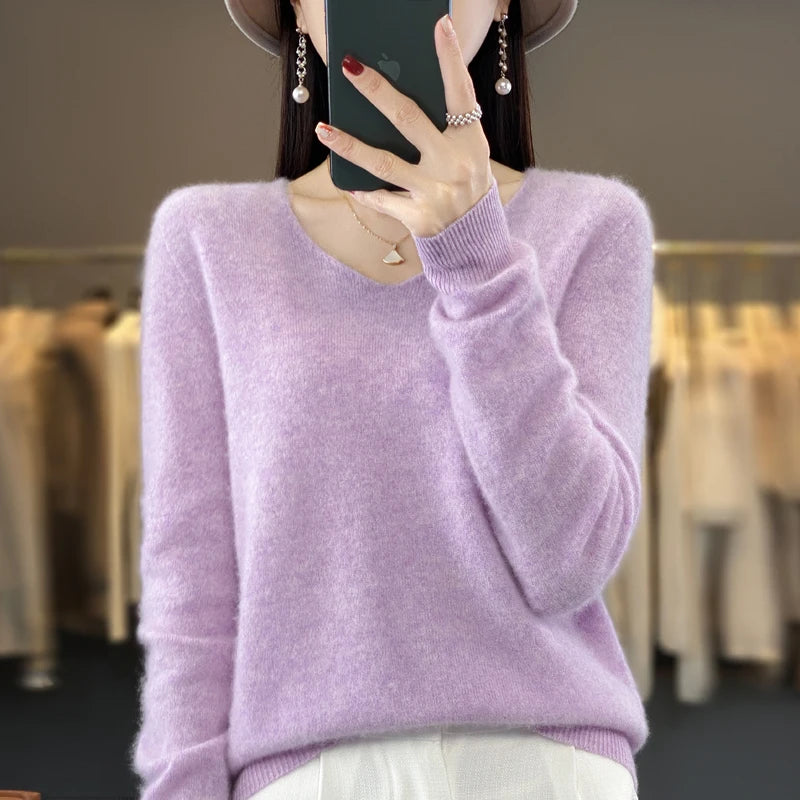 Women's Pure Wool V Neck Cashmere Sweater