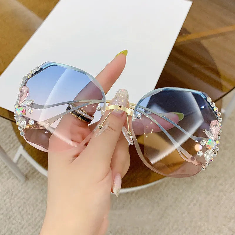 Women's Rimless Cut Edge Diamond Sunglasses