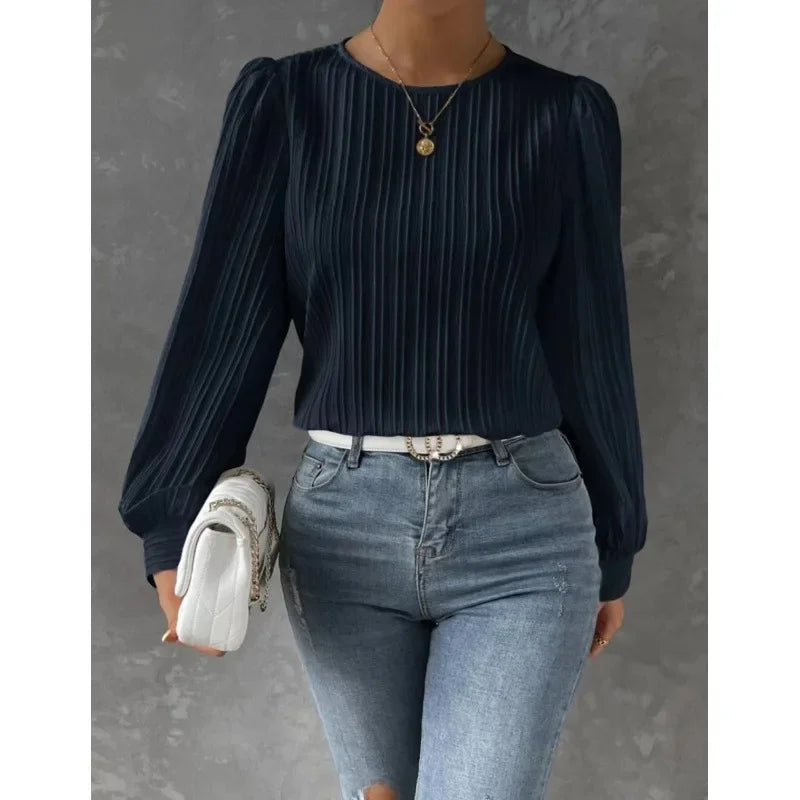 Women's Round Neck Long Sleeve Cross-Border Blouses