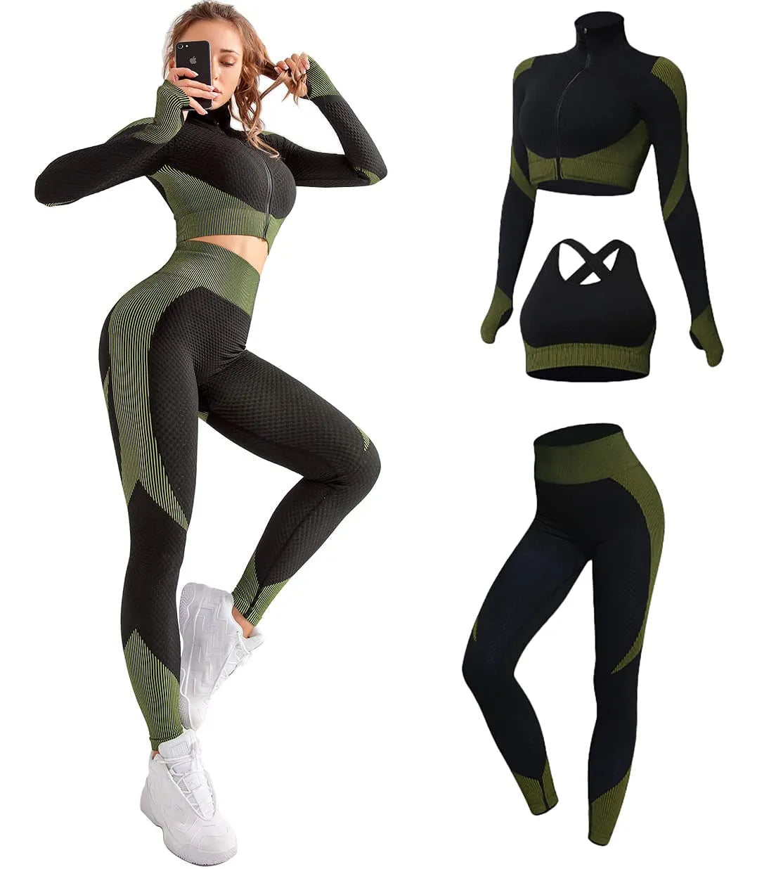 Women 2/3pcs Seamless Workout Tracksuit Sets