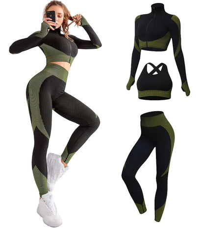 Women 2/3pcs Seamless Workout Tracksuit Sets