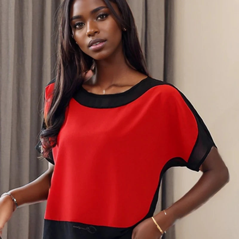 Women's Short Sleeve Batwing Chiffon Tops