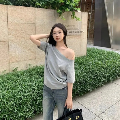 Women's Short Sleeve One Shoulder T-Shirt Top