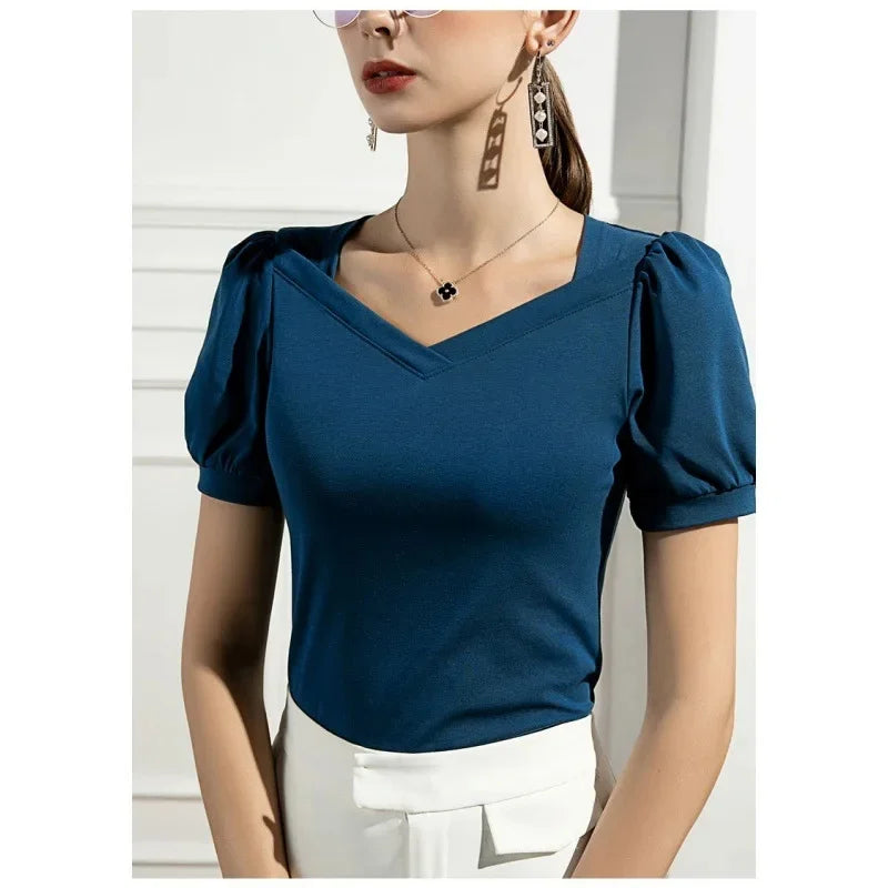 Women's Short Sleeve V Neck Cotton T Shirt