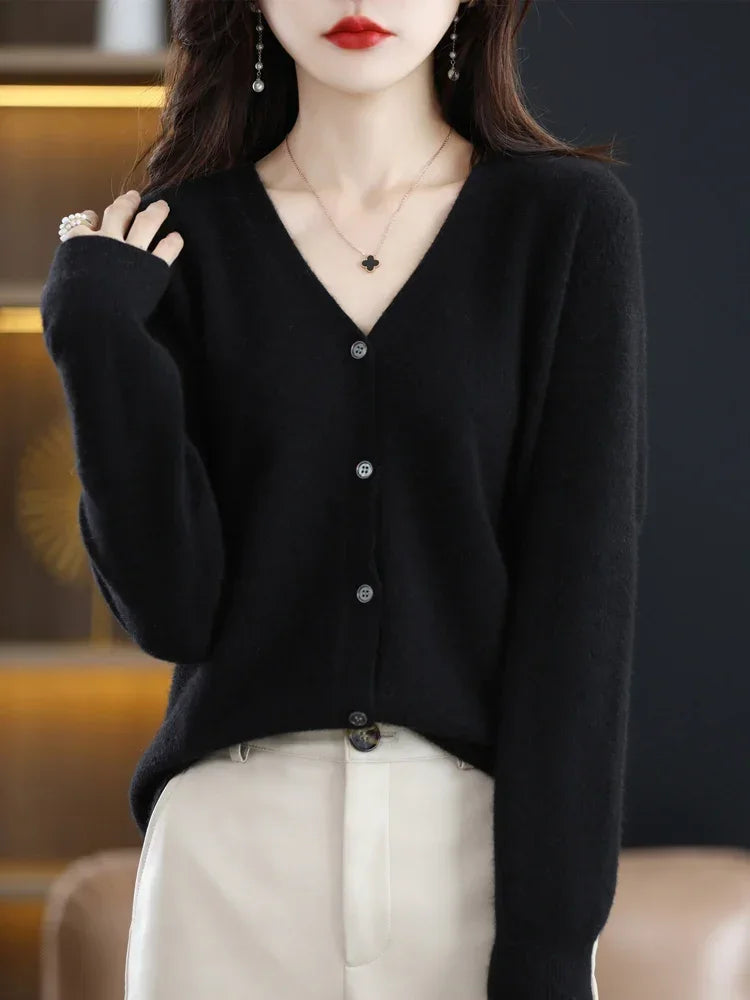 Women's Single Breasted Short Slim V Neck Cardigan Sweater