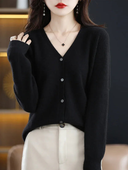 Women's Single Breasted Short Slim V Neck Cardigan Sweater