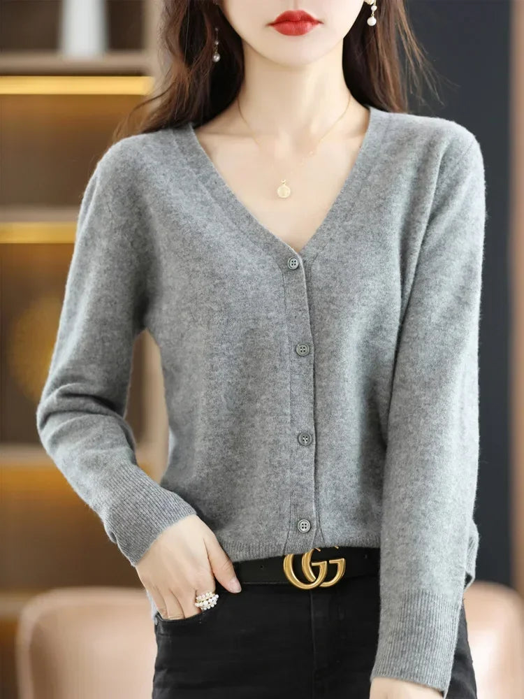 Women's Single Breasted V Neck Cardigan Sweater