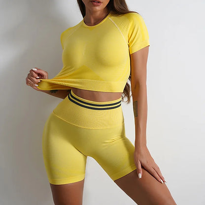 Women's Slimming Short-Sleeve Yoga Outfit Set