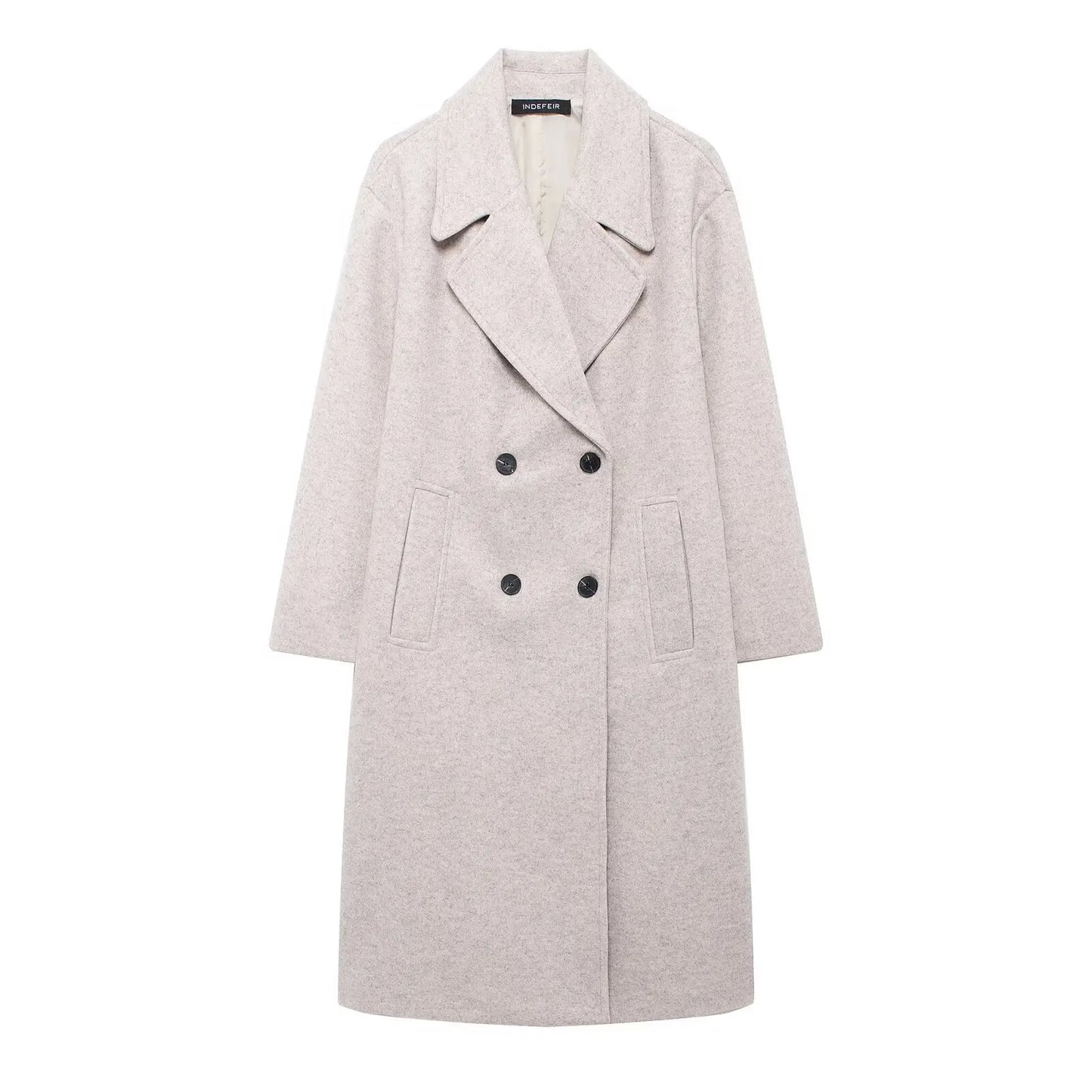 Women's Solid Lapel Double-Breasted Winter OverCoat