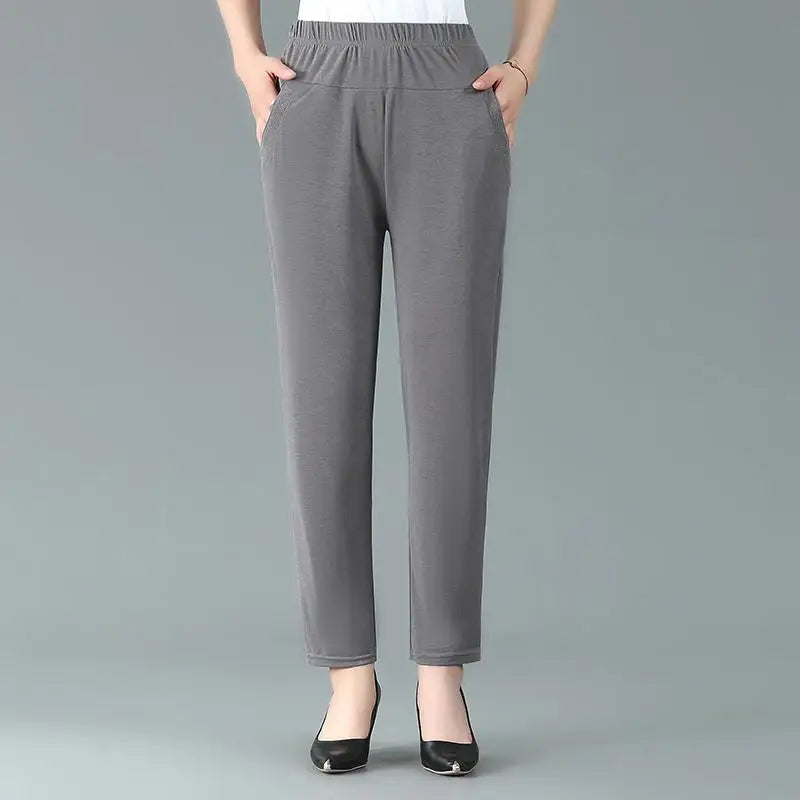 Women's Summer Ankle-Length Elastic Waist Pants