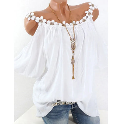 Women's Summer Off Shoulder Loose White Blouse