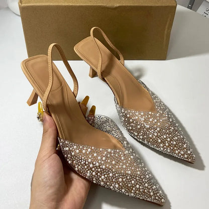 Women's Transparent Toe Pearl Slingback Shoes