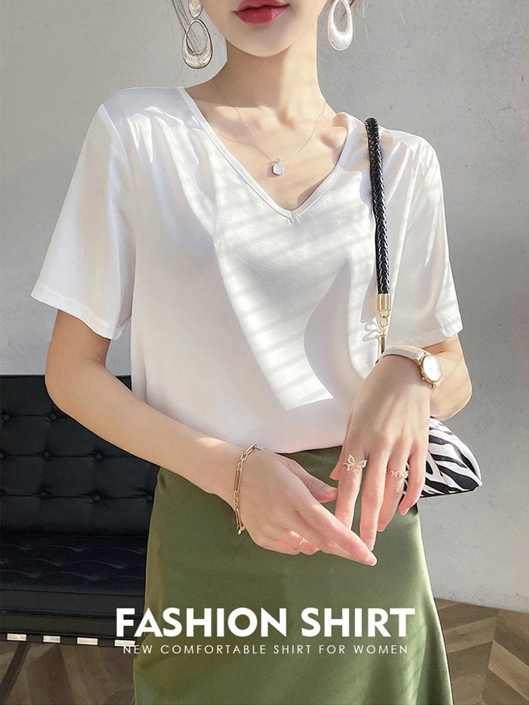 Women's V-Neck Silk Summer Acetate Blouse
