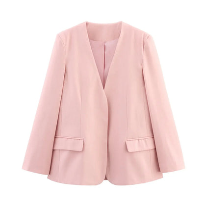 Womens V-Neck LongSleeve Hidden Button Blazer