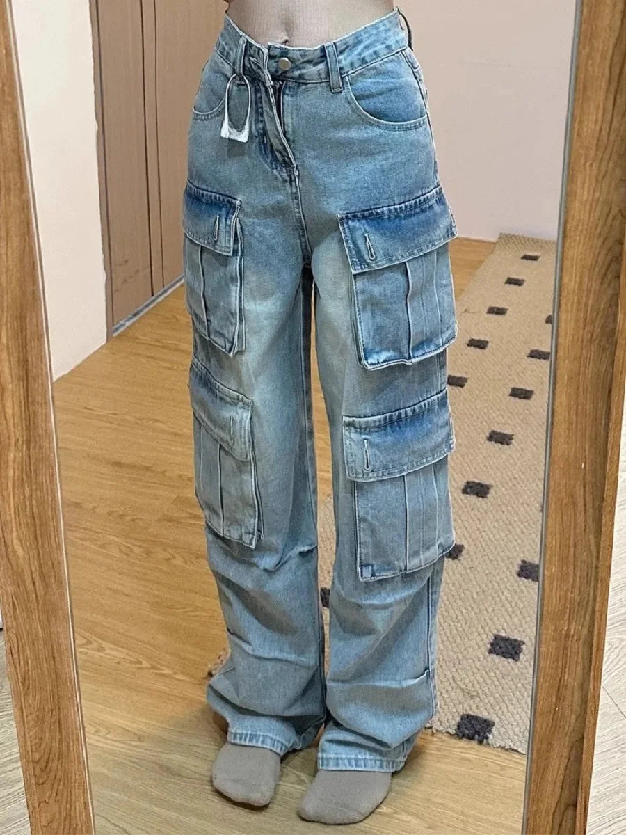 Womens Vintage Multi-Pocket Workwear Jeans