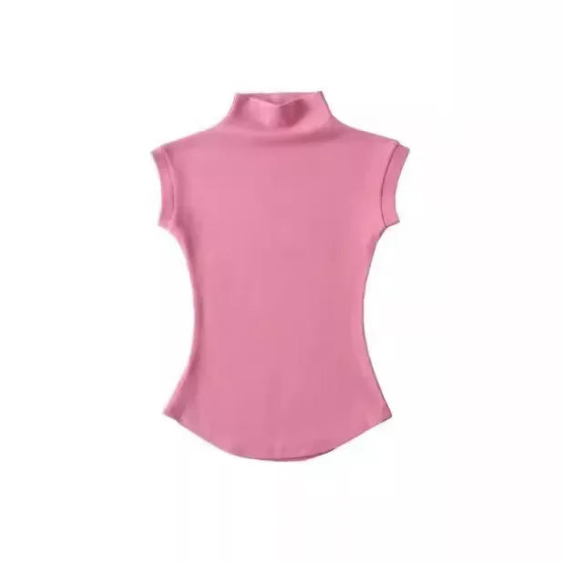 Women's Warm Cropped Sleeveless Turtleneck Sweater