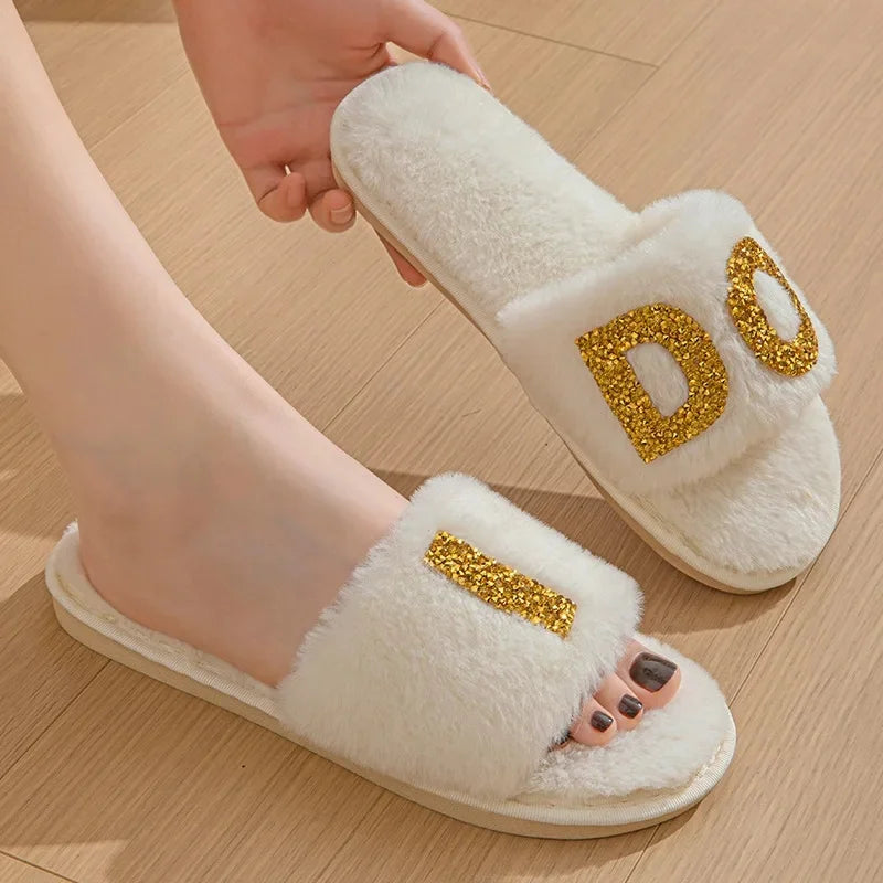 Women's Winter Crystal Furry Plush Slippers