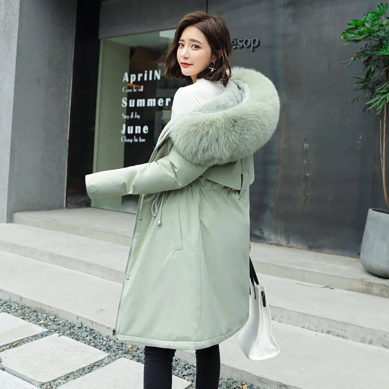 Women's Wool Liner Hooded Fur Collar Long Parka