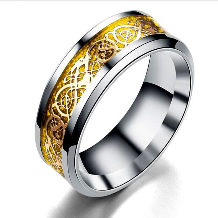 Bague à motif dragon en acier inoxydable pour hommes