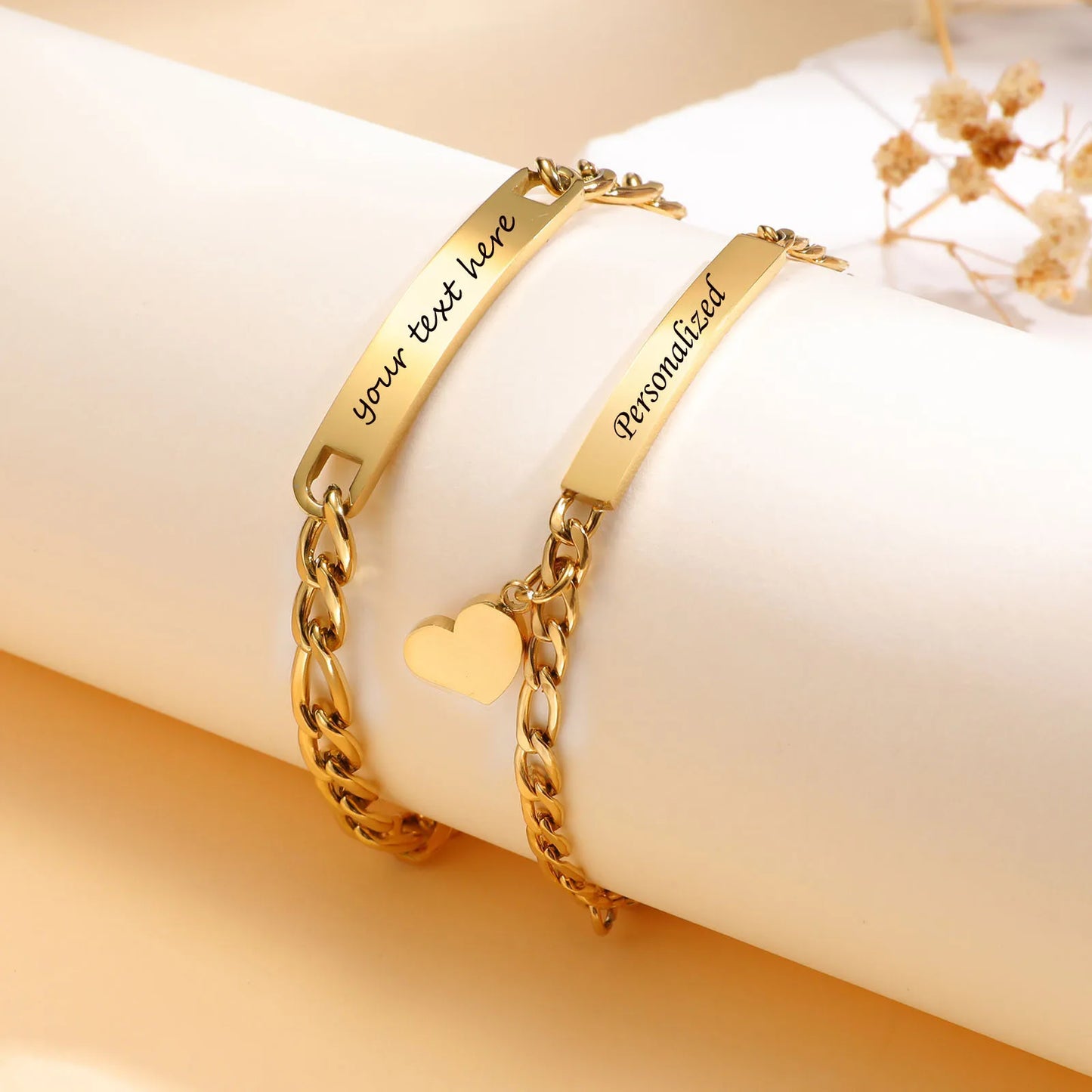 Custom Stainless Steel Couple Bracelet Set