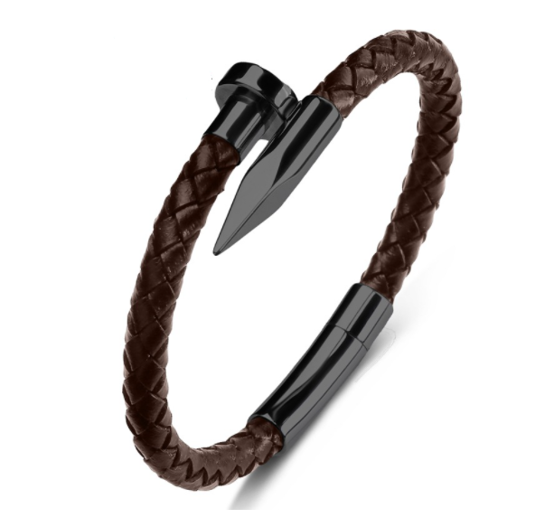 Herren-Armband aus echtem Leder mit Kugelnägeln