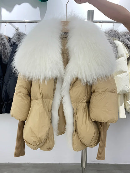 Women's Fox Fur Collar Thick Duck Down Puffer Coat