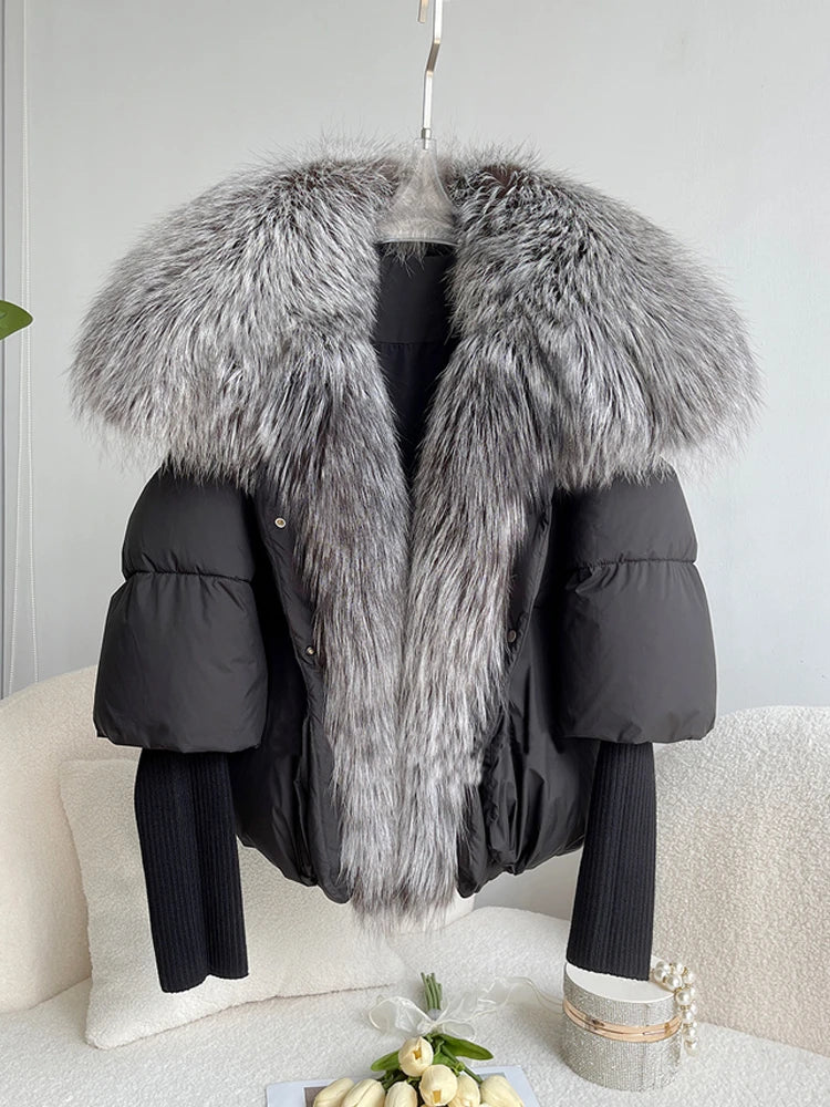 Women's Fox Fur Collar Thick Duck Down Puffer Coat