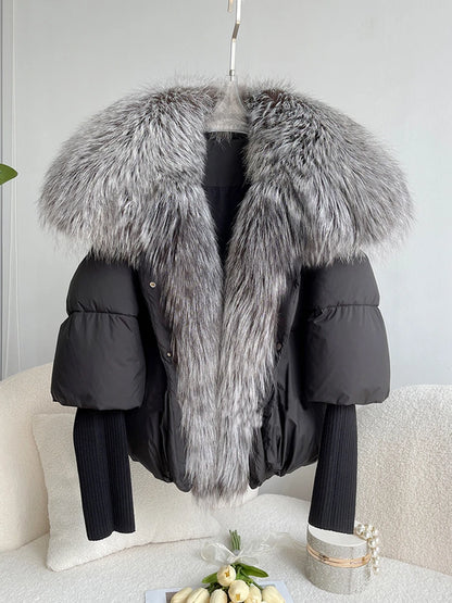Women's Fox Fur Collar Thick Duck Down Puffer Coat