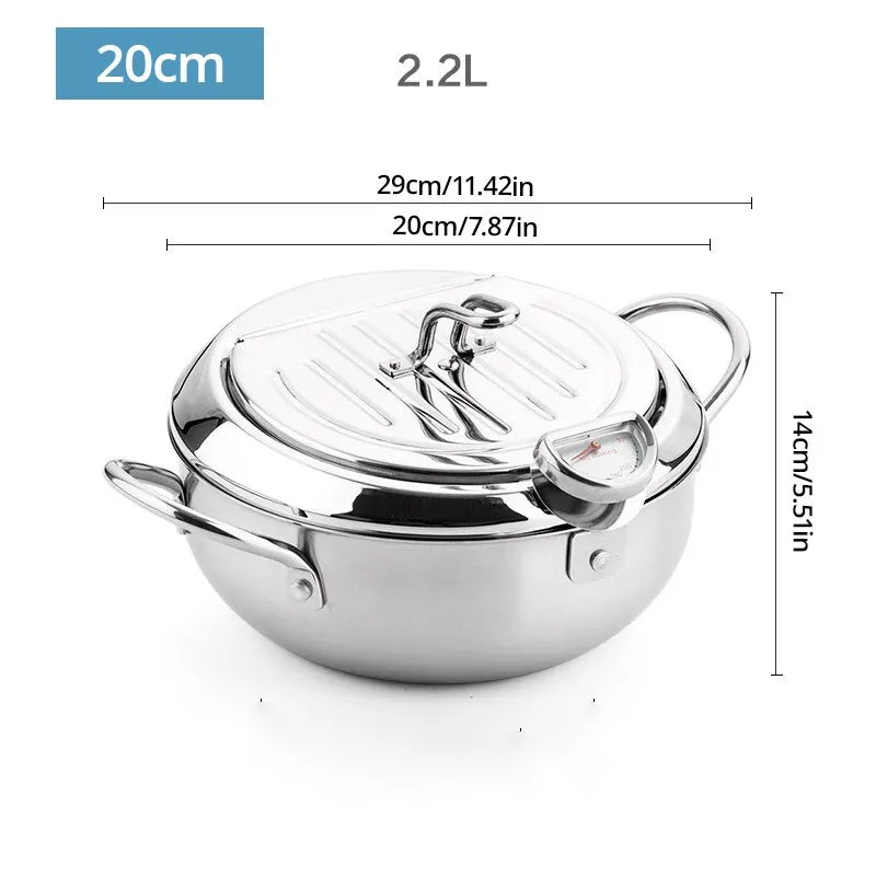Stainless Steel Thermometer Oil Fryer Pan