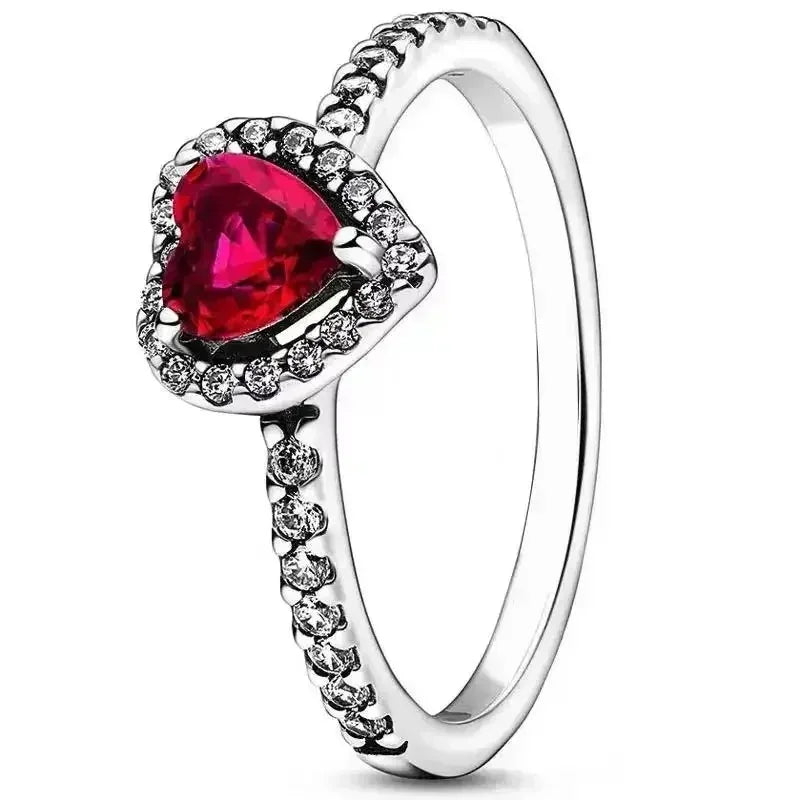 Multi Color Heart Shape Cubic Zircon Silver Rings