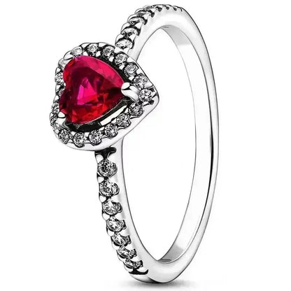 Multi Color Heart Shape Cubic Zircon Silver Rings